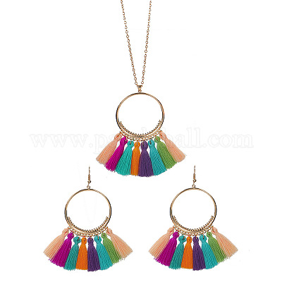 Комплекты украшений с кисточками из сплава и полиэстера в богемном стиле FS-WG07AC6-01-1