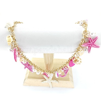 Ожерелья с подвесками из сплава и пластика с жемчугом и натуральными ракушками FS-WGF2DC0-01-1