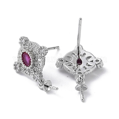 Фурнитура для сережек-гвоздиков с ромбами из латуни с кубическим цирконием KK-B087-04P-1-1