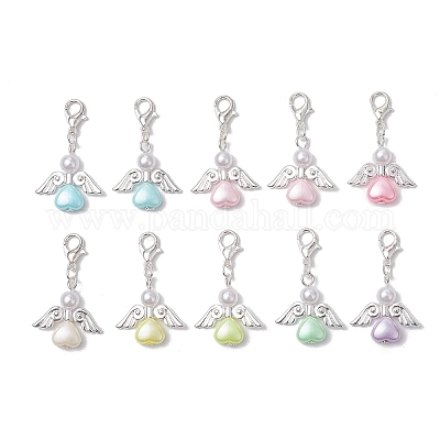 Подвеска в форме сердца ангела из АБС-пластика и акрила с имитацией жемчуга HJEW-JM03160-02-1