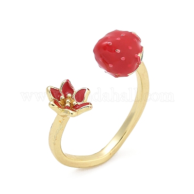 Латунные с эмалью манжеты открытые кольца для женщин RJEW-Q019-01B-G-1