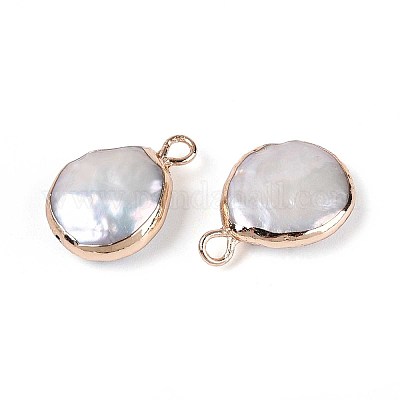 Плоские круглые подвески из натурального жемчуга кеши с гальваническим покрытием PEAR-S018-02C-01B-1