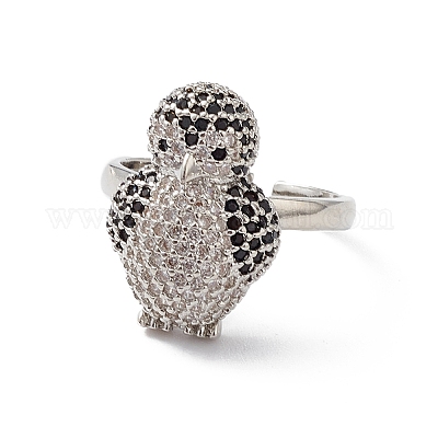 Кольцо-манжета с пингвином из прозрачного и черного кубического циркония RJEW-M146-05P-1
