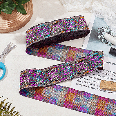 Лента из полиэстера с цветочной вышивкой в этническом стиле OCOR-WH0091-43-1