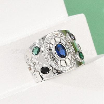 Регулируемые манжеты-кольца из латуни с микропаве из кубического циркония для женщин RJEW-C129-10P-1