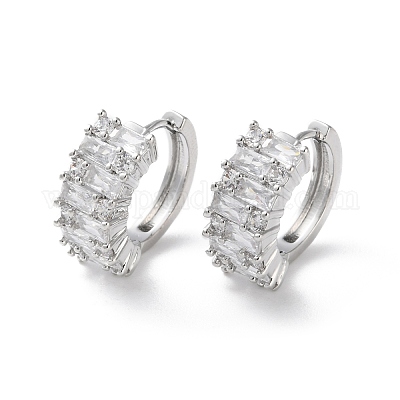 Серьги-кольца из латуни с прозрачным кубическим цирконием EJEW-S241-07P-1