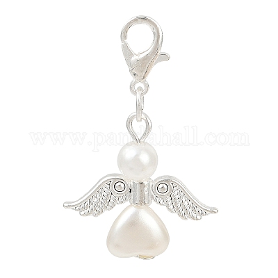 Пластиковый жемчужный ангел-подвеска в форме сердца HJEW-JM03579-04-1