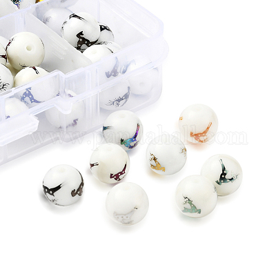 80шт 8 цвета рождественские непрозрачные стеклянные бусины EGLA-YW0001-04-1