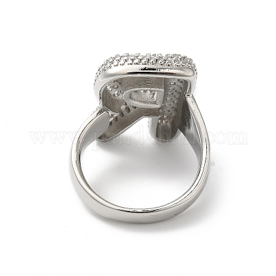 Открытое кольцо-манжета из латуни с надписью микро паве для женщин с прозрачным кубическим цирконием RJEW-N046-03R-P-1