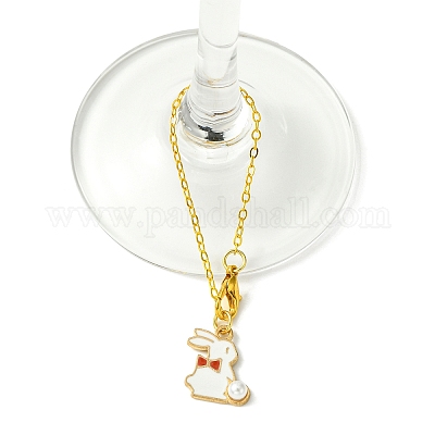 Украшения из эмали с подвеской в виде кролика из сплава HJEW-JM01753-02-1