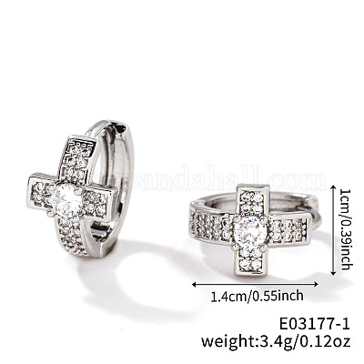 Элегантные серьги-кольца с крестообразным узором из латуни и прозрачными кубическими цирконами HU5672-1-1