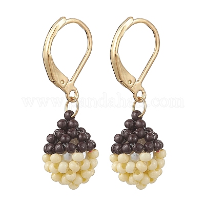 Серьги из стеклянных бусин ручной работы с застежкой-молнией EJEW-MZ00572-1