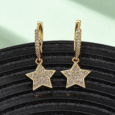 Серьги-кольца из латуни с прозрачным фианитом и прозрачным фианитом EJEW-F384-04G-1