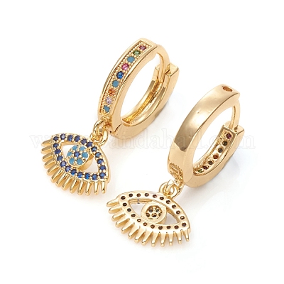 Серьги-кольца из латуни с микро-паве из фианита EJEW-G276-04G-1