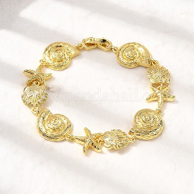 Летние пляжные браслеты-цепочки с микропаве из латуни BJEW-C118-02A-G-1