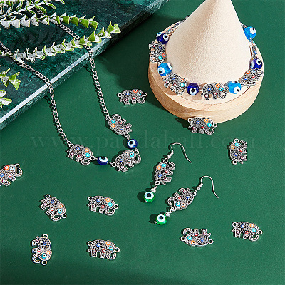 PH PandaHall 30pcs Evil Eye Elephant Charms, Colorful Enamel Connectors  Evil Eye Link Charms Antique Silver Lucky Jewelry Connectors for Bracelet