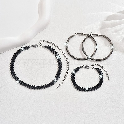 Сплав с гагатовым стразами цепочка ожерелье и серьги-кольца и браслет FS-WG9D127-02-1