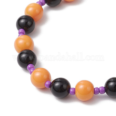 Круглые браслеты из бисера и бусин на тему Хэллоуина BJEW-MZ00188-03-1