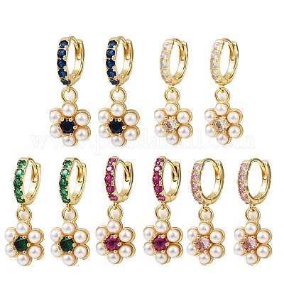 Латунные микро проложить серьги обруча кубического циркония EJEW-S277-13G-1