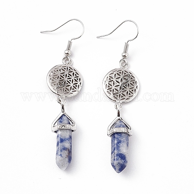 Пуля из драгоценных камней с серьгами с подвесками в виде цветов EJEW-I276-03P-1