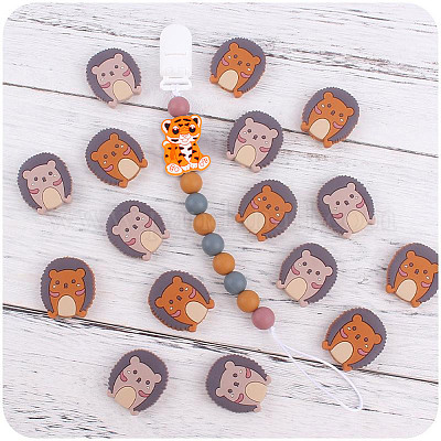 14 шт. 7-х цветные бусины из пищевого экологически чистого силикона с тигровым принтом SIL-GO0001-03-1