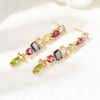 Прямоугольные серьги-гвоздики из латуни с микропаве и цирконием EJEW-Z153-01G-02-1