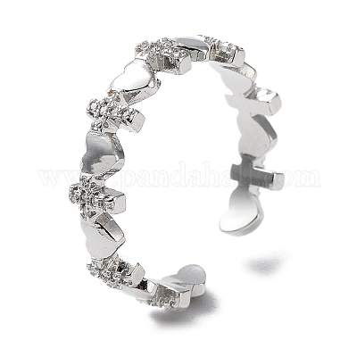 Открытые манжеты из латуни с микропаве и прозрачным цирконием для женщин RJEW-G296-03P-1