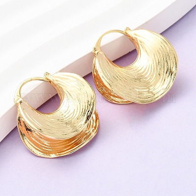 Серьги-кольца из текстурированной луны и латуни EJEW-D346-10G-1