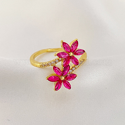 Кольца для женщин с цветочным узором из латуни с микропаве из кубических цирконий FS-WGC33AC-01-1