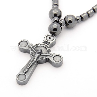 Buy Hematite Mens Rosary Necklace Stainless Steel Cross Mens