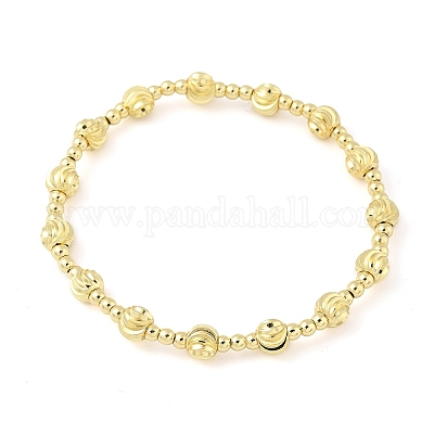 Латунные круглые бусины эластичные браслеты для женщин и мужчин&nbsp;LS-BJEW-Z129-01G-1