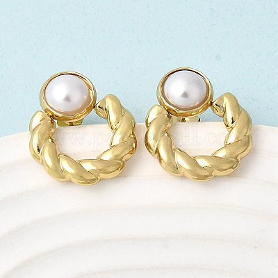 Серьги-гвоздики с жемчугом из АБС-пластика 201 из нержавеющей стали EJEW-Z151-13G-03-1