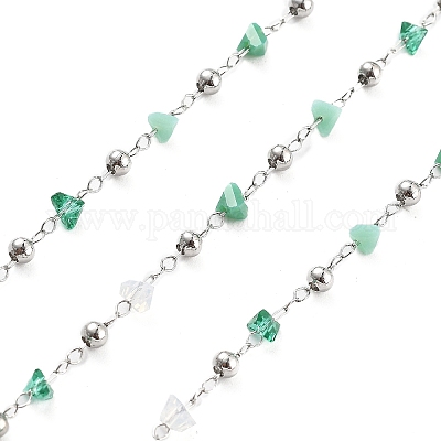 Цепочки из латунных и стеклянных бусин ручной работы CHC-L051-03P-03-1