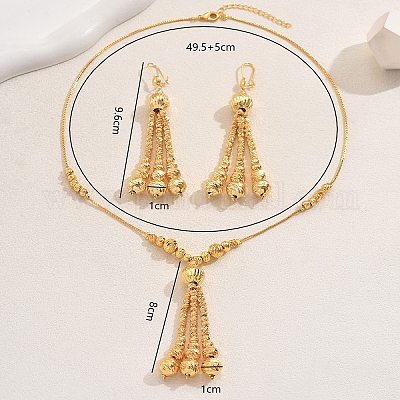 Комплекты из латунных круглых бусин с кисточками и ожерелий для женщин VL7568-1