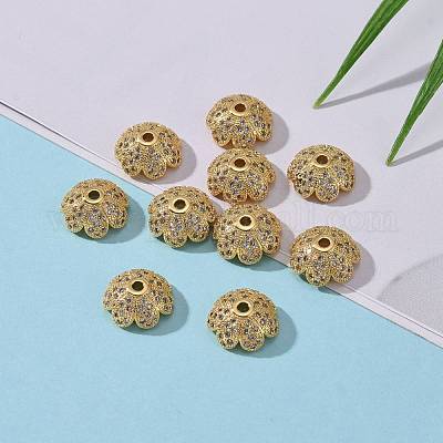 Экологически чистые многолепестковые цветочные латунные бусины с микропаве из фианита ZIRC-M098-02G-FF-1