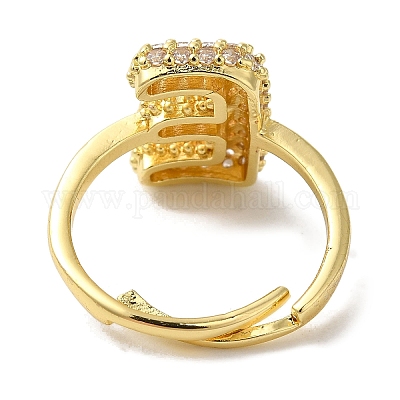 Стойка покрытие буква латунь микро паве прозрачный кубический цирконий регулируемые кольца для женщин KK-S391-03G-E-1