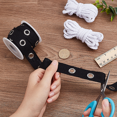 5 ярд хлопчатобумажных лент с платиновыми железными люверсами и хлопковой нитью SRIB-OC0001-05D-1