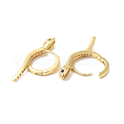 Серьги-кольца со змеей из зеленого кубического циркония EJEW-G312-07G-1