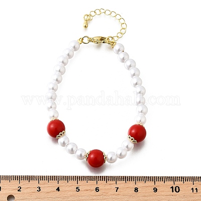 Браслеты из искусственного жемчуга с латунным АБС-пластиком для женщин BJEW-D317-02G-1