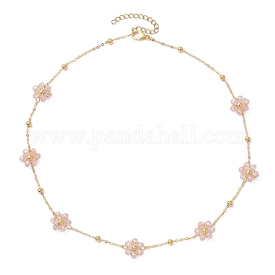 Колье из цветочных стеклянных бусин NJEW-JN04937-1