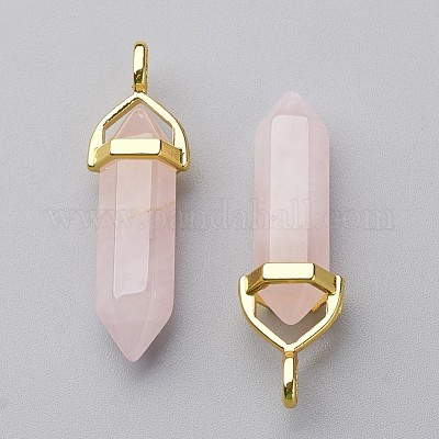 Кулоны из натурального розового кварца с двойной окантовкой X-G-G902-B22-1
