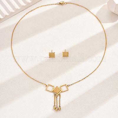 Элегантный винтажный комплект из квадратных серег и ожерелья из нержавеющей стали 201 для женщин LQ5456-1-1