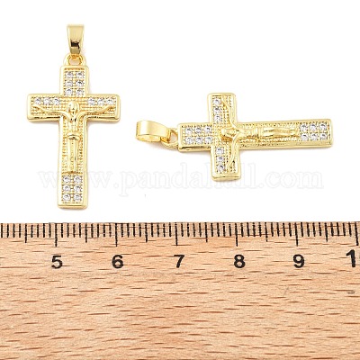Крест-распятие латунные подвески с микропаве из кубического циркония KK-M325-08G-1