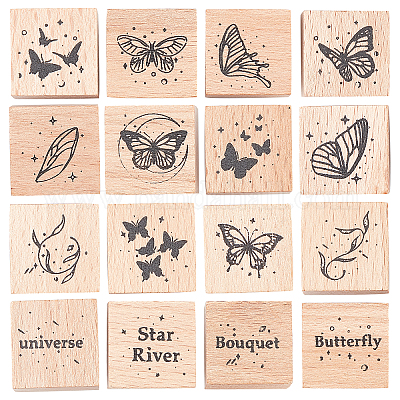 16Pcs Wooden Mounted Rubber Stamps Wood Rubber Stamp Set for Art