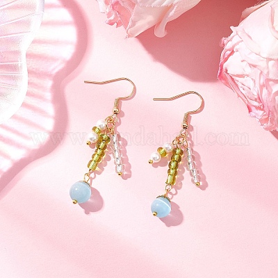 8 пара сережек-подвесок «кошачий глаз» EJEW-JE06496-1