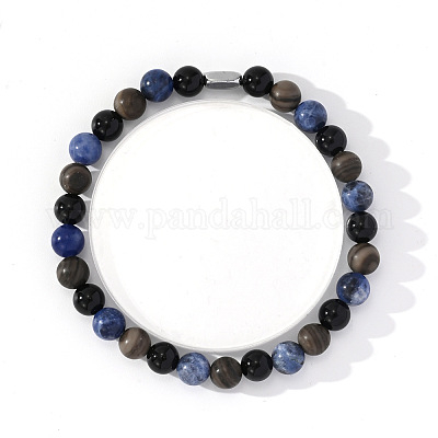 Браслеты мужские из натурального голубого камня с прожилками и черного агата MW6661-1