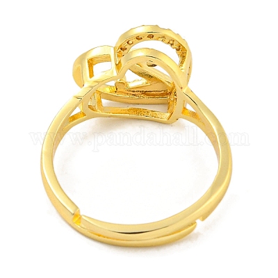 Сердце с буквой стойка покрытие латунь микро паве кубический цирконий регулируемые кольца для женщин RJEW-I105-06G-Z-1