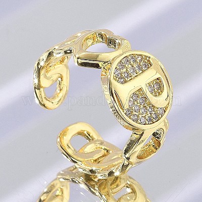 Открытые манжеты из латуни с микропаве и прозрачным цирконием для женщин RJEW-K289-02G-P-1