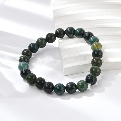 Браслеты из натурального мха агата с бисером B072-5-1