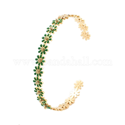 Браслеты-манжеты из нержавеющей стали 304 с эмалью в виде цветка для женщин BJEW-S152-01G-02-1